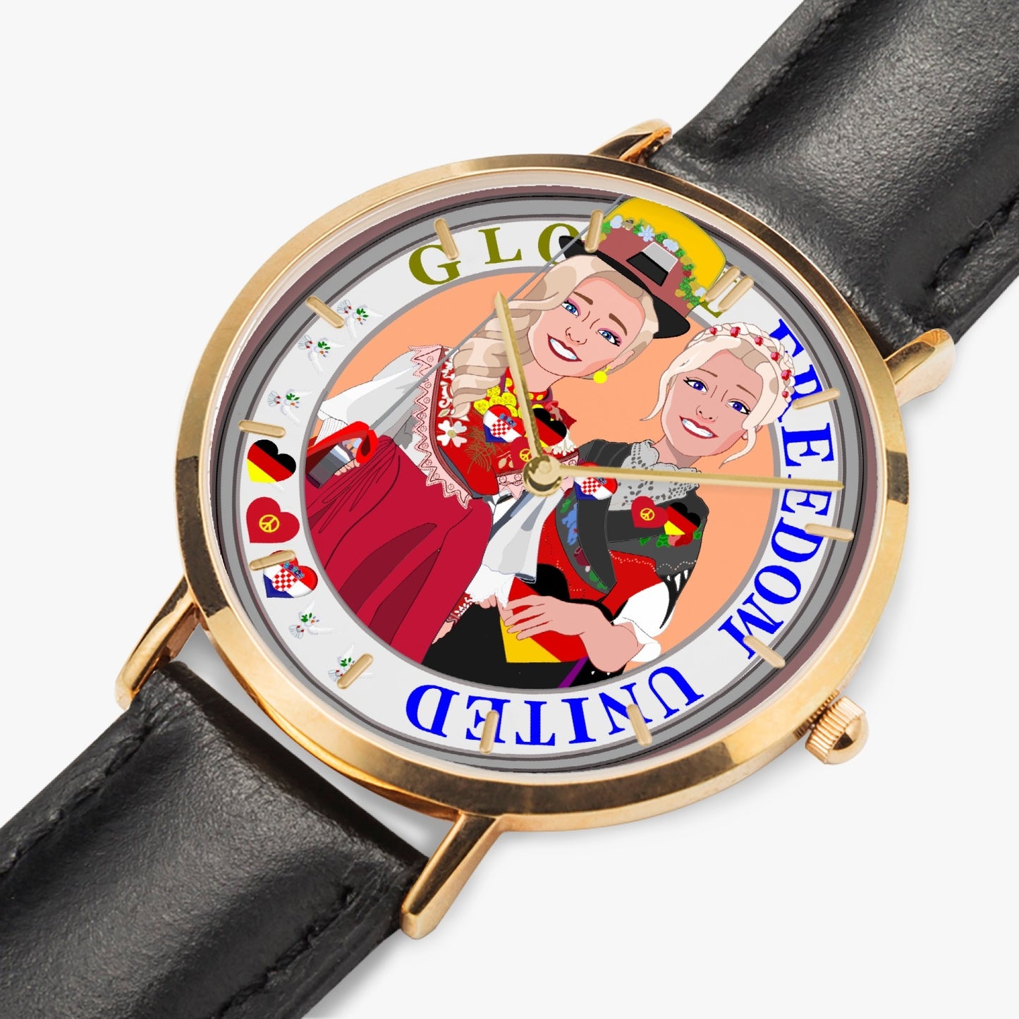 GLOBAL FREEDOM UNITED© Hot Selling Ultra-Thin Leather Strap Quartz Watch (Rose Gold With Indicators) Women Croatia & Germany