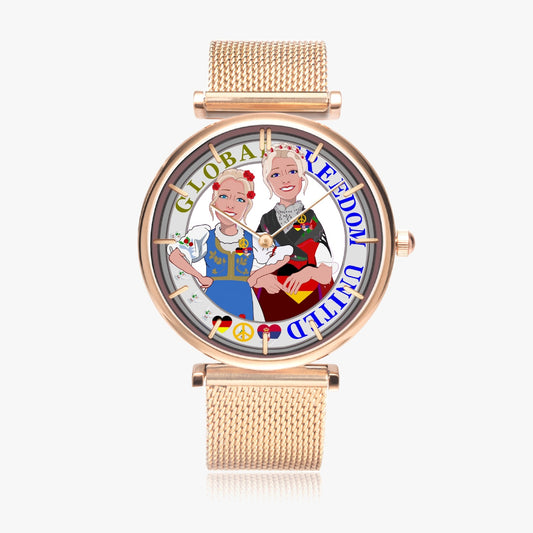 GLOBAL FREEDOM UNITED© New Stylish Ultra-Thin Quartz Watch (With Indicators) Women Serbia & Germany V2