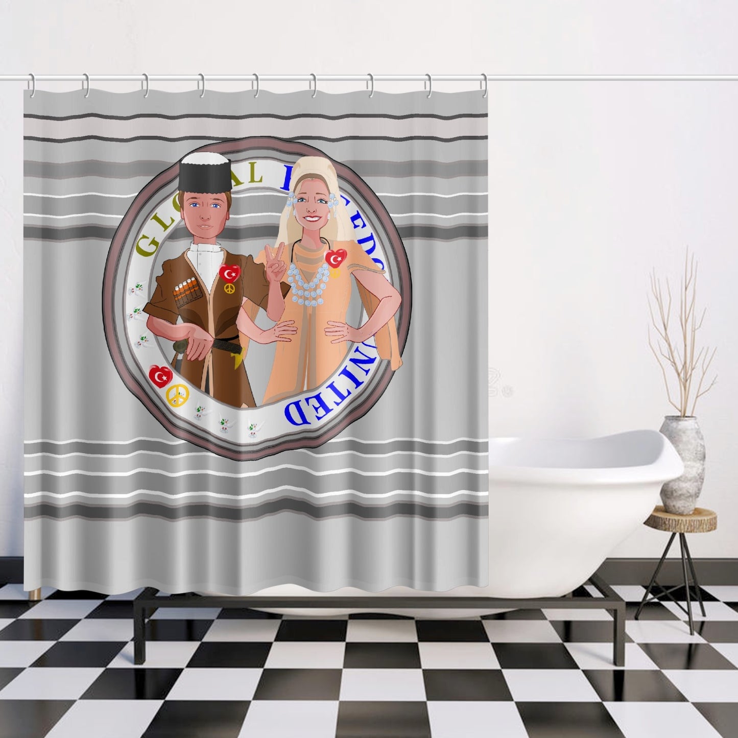 GLOBAL FREEDOM UNITED© Couple Turkey Grey - Quick-drying Shower Curtain