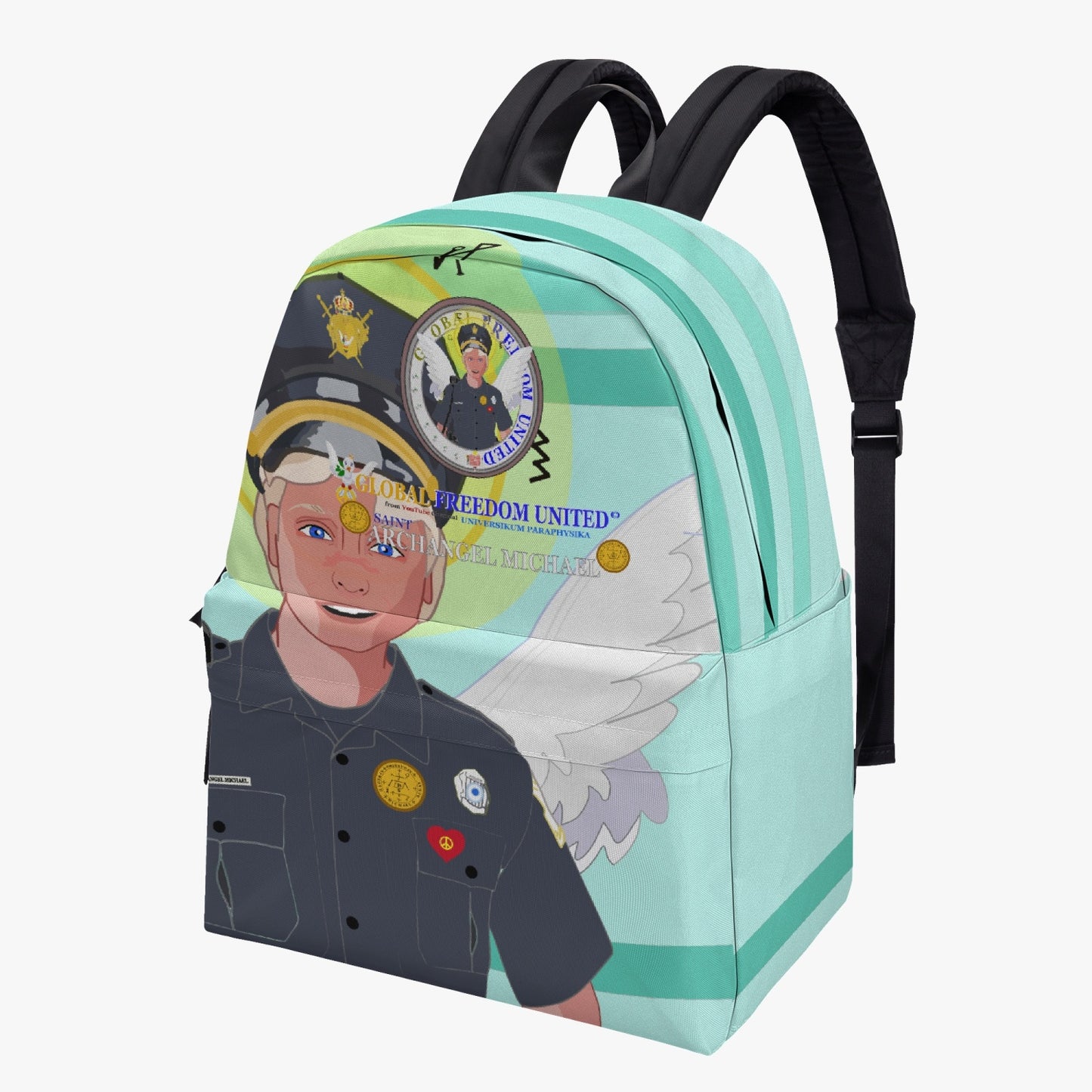 All-over-print Canvas Backpack GLOBAL FREEDOM UNITED© Archangel Michael Policemen Light Green