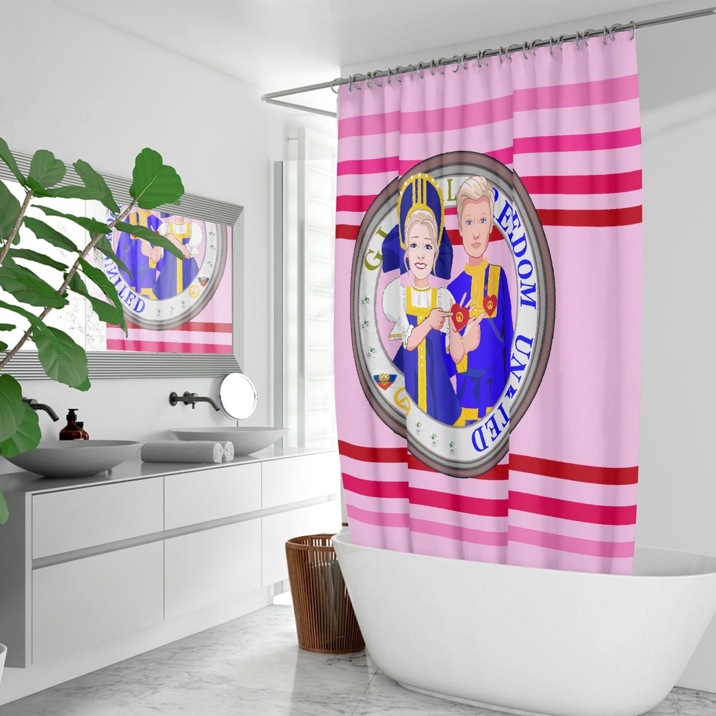 GLOBAL FREEDOM UNITED© Couple Russia Pink1 - Quick-drying Shower Curtain