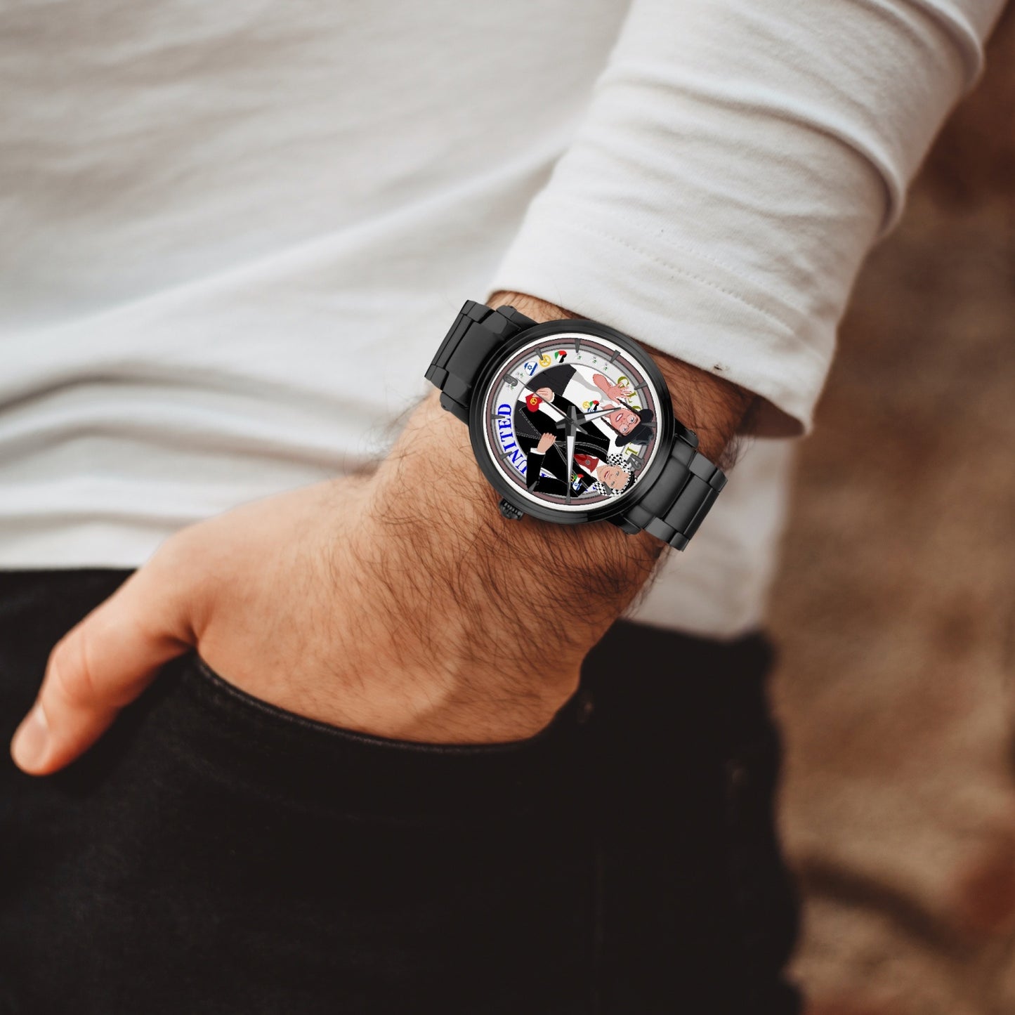 GLOBAL FREEDOM UNITED© New Steel Strap Automatic Watch (With Indicators) Men Israel & Palestina