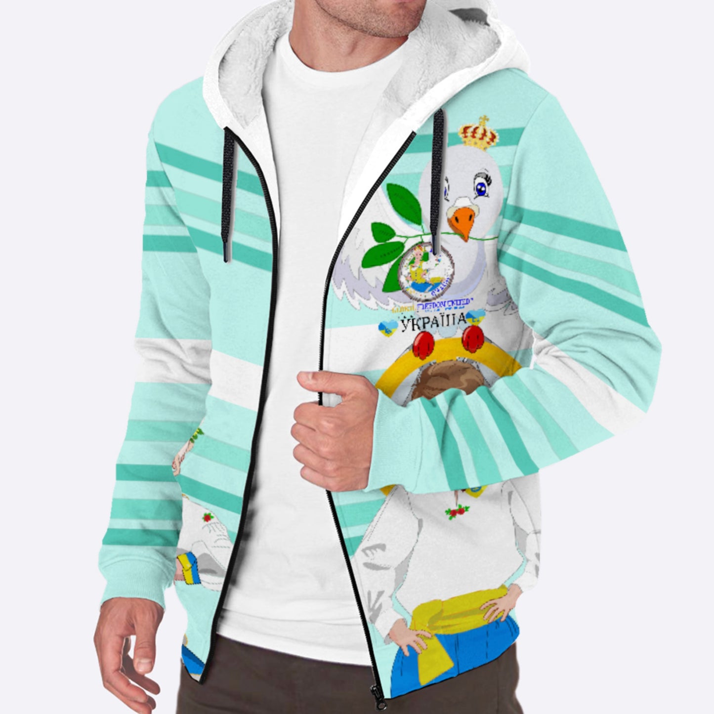 Plush Hoodie GLOBAL FREEDOM UNITED© Couple Ukrain Light Green