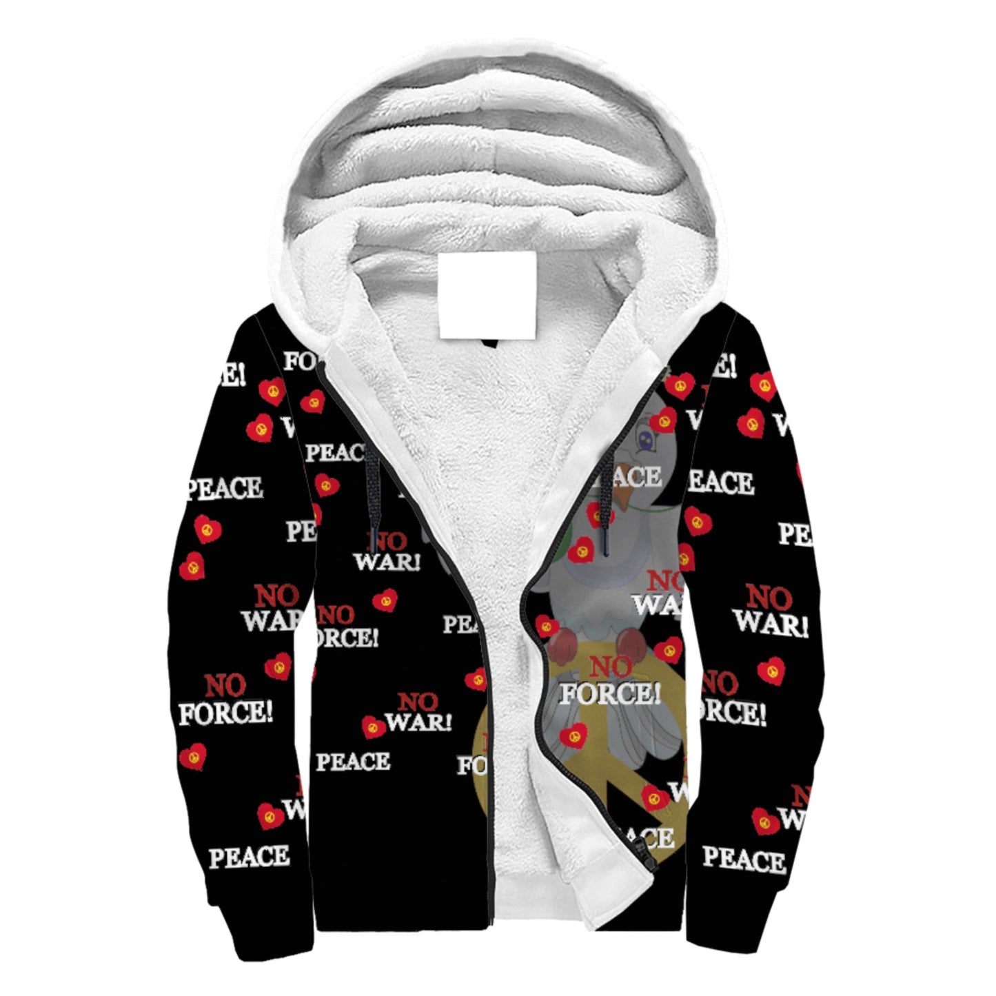 Plush Hoodie GLOBAL FREEDOM UNITED© Dove Of Peace V1 Black