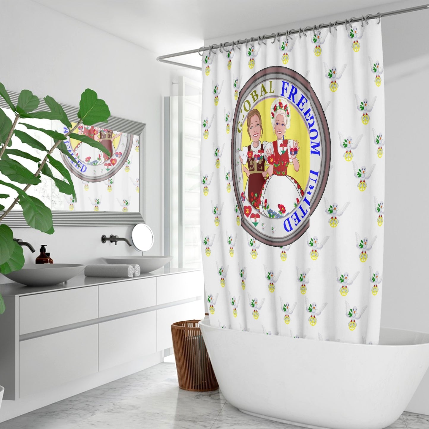 GLOBAL FREEDOM UNITED© WOMEN HUNGARY & SERBIA OLD PEACE WIGHT Quick-drying Shower Curtain