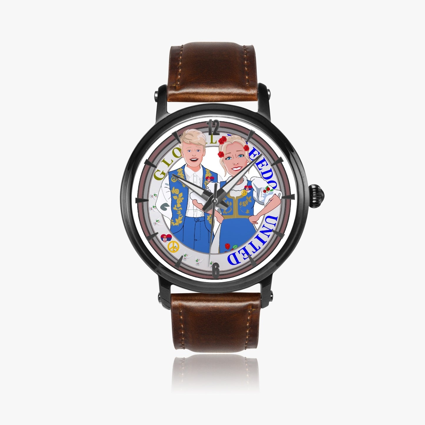 46mm Unisex Automatic Watch(Black) GLOBAL FREEDOM UNITED COUPLE EDITION SERBIA BLUE