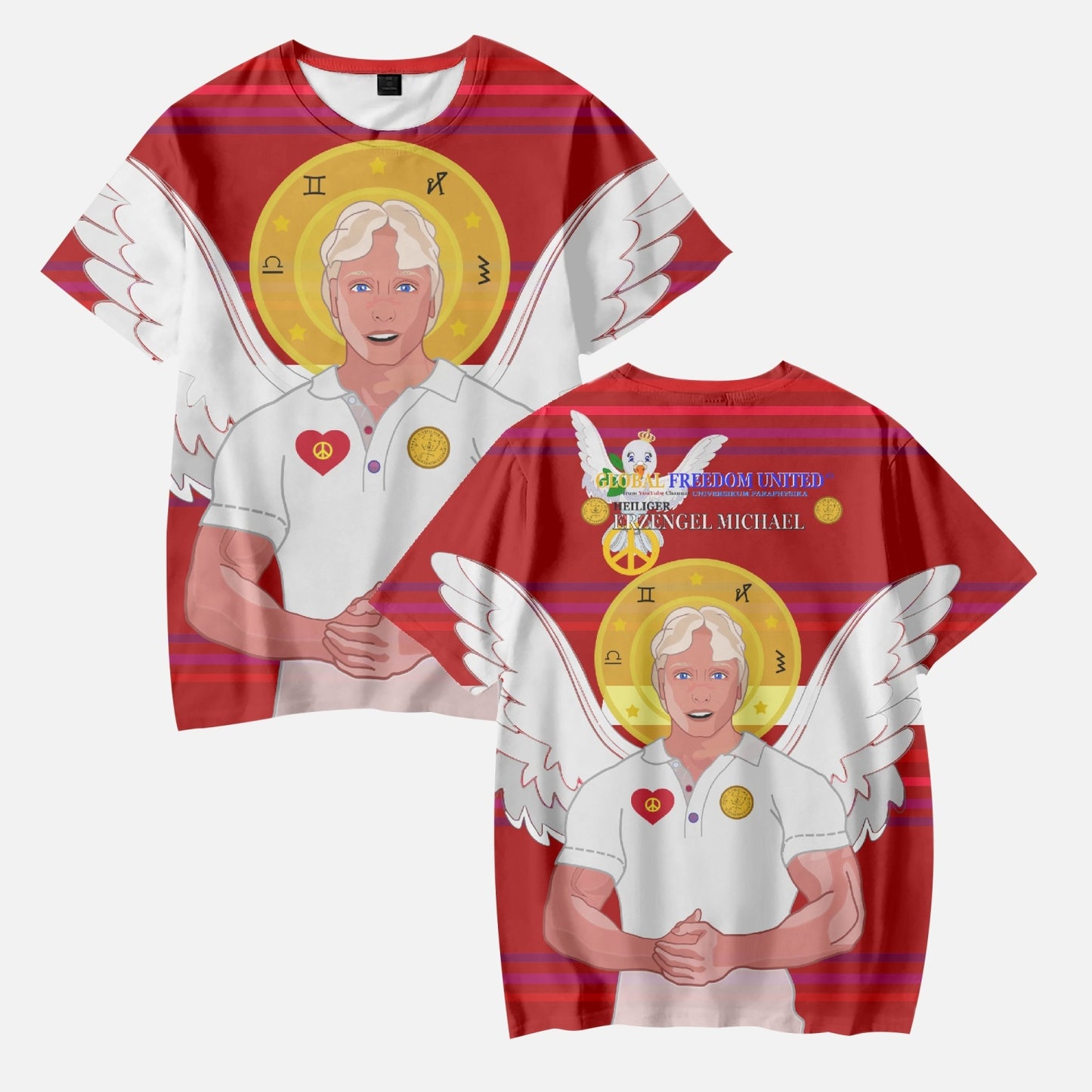 AOP Kids' Short T-Shirts  GLOBAL FREEDOM UNITED ARCHANGEL MICHAEL GERMAN RED
