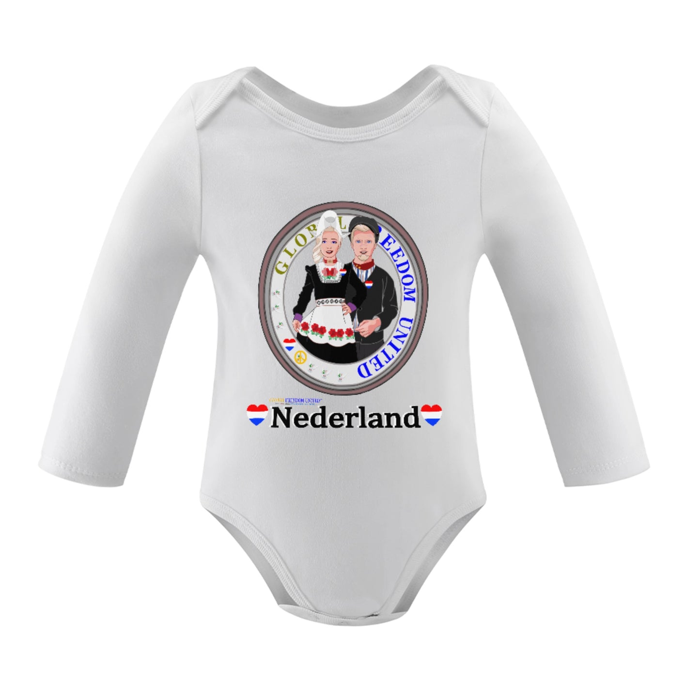 Baby Long-sleeve Bodysuit GLOBAL FREEDOM UNITED© Couple Nederland V2