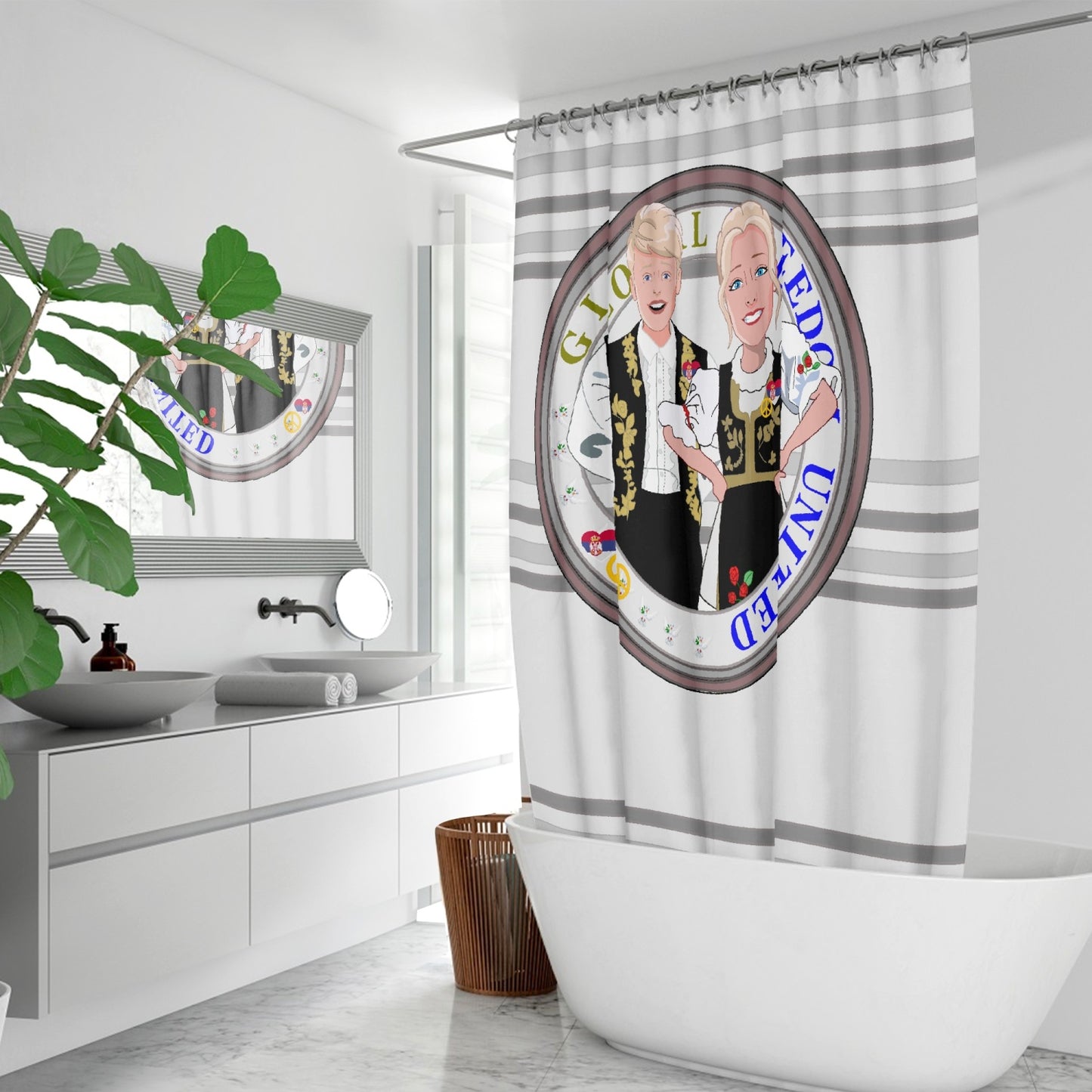Quick-drying Shower Curtain GLOBAL FREEDOM UNITED COUPLE EDITION SERBIA GREY