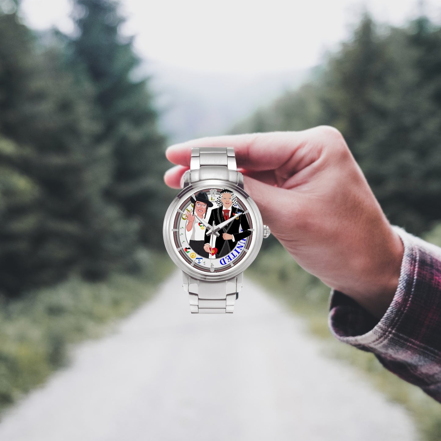 GLOBAL FREEDOM UNITED© New Steel Strap Automatic Watch (With Indicators) Men Israel & Palestina