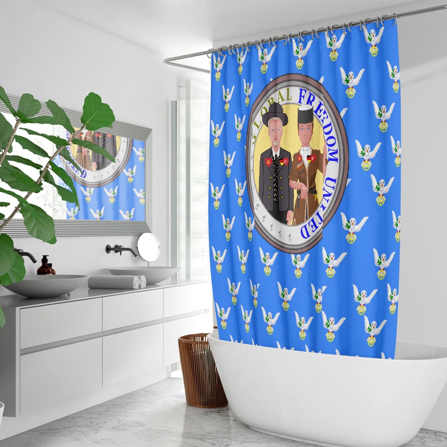 GLOBAL FREEDOM UNITED MEN TURKEY & GERMANY OLD PEACE BLUE Quick-drying Shower Curtain171. Quick-drying Shower Curtain