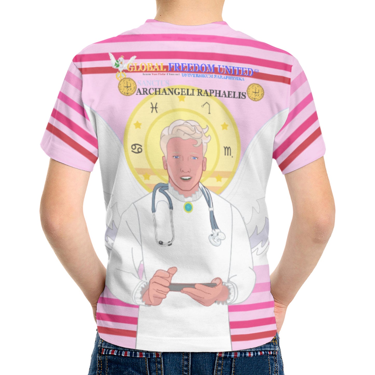 Kid´s T-shirt Global Freedom United© Archangel Rafael Old Latin Pink1