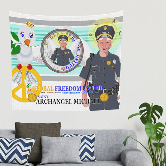 Tapestry GLOBAL FREEDOM UNITED© Archangel Michael As Policemen Light Green