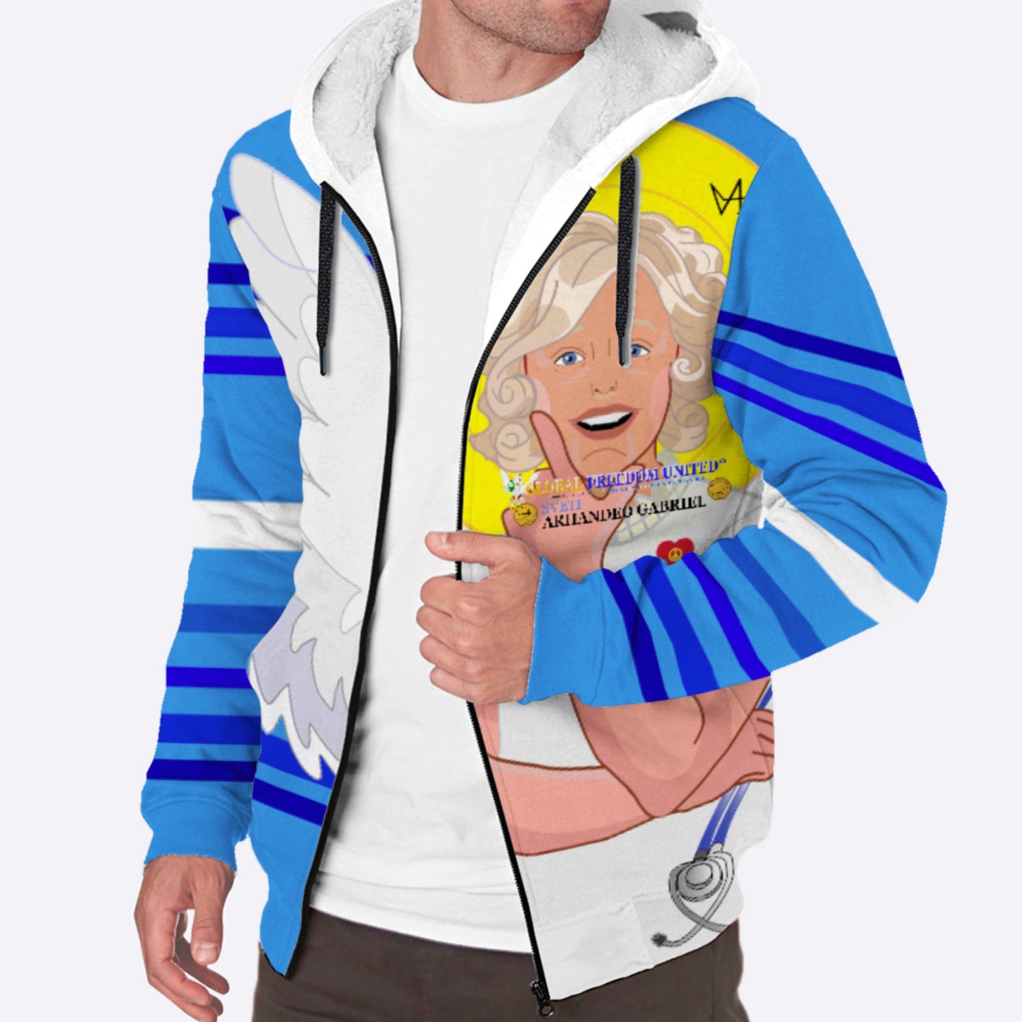 Plush Hoodie GLOBAL FREEDOM UNITED© Archangel Gabriel Croatia Deep Blue