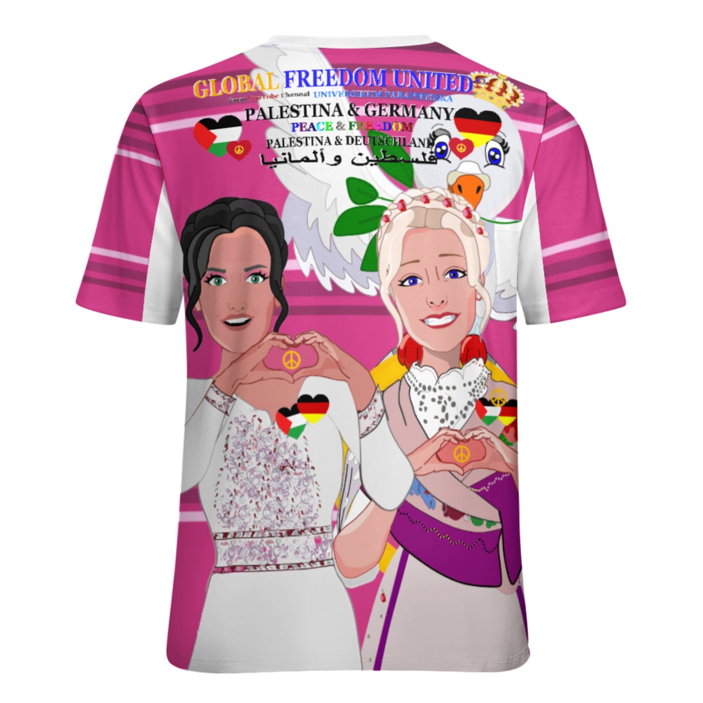 Women´s T-shirt 2 GLOBAL FREEDOM UNITED© Women Palestina & Germany Pink