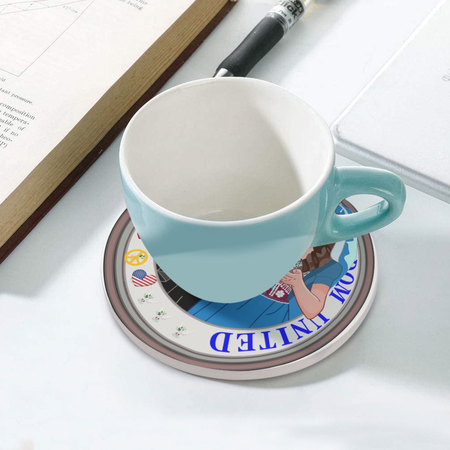 Ceramic Car Coaster  GLOBAL FREEDOM UNITED© Women Afghanistan & USA