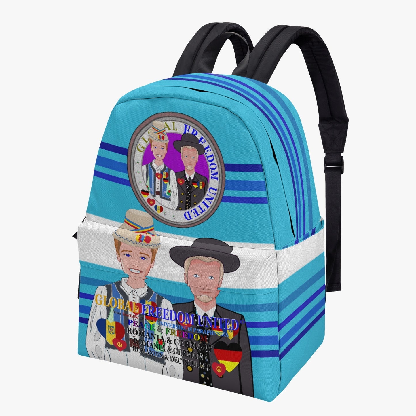 GLOBAL FREEDOM UNITED MEN ROMANIA & GERMANY OLD PEACE BLUE All-over-print Canvas Backpack