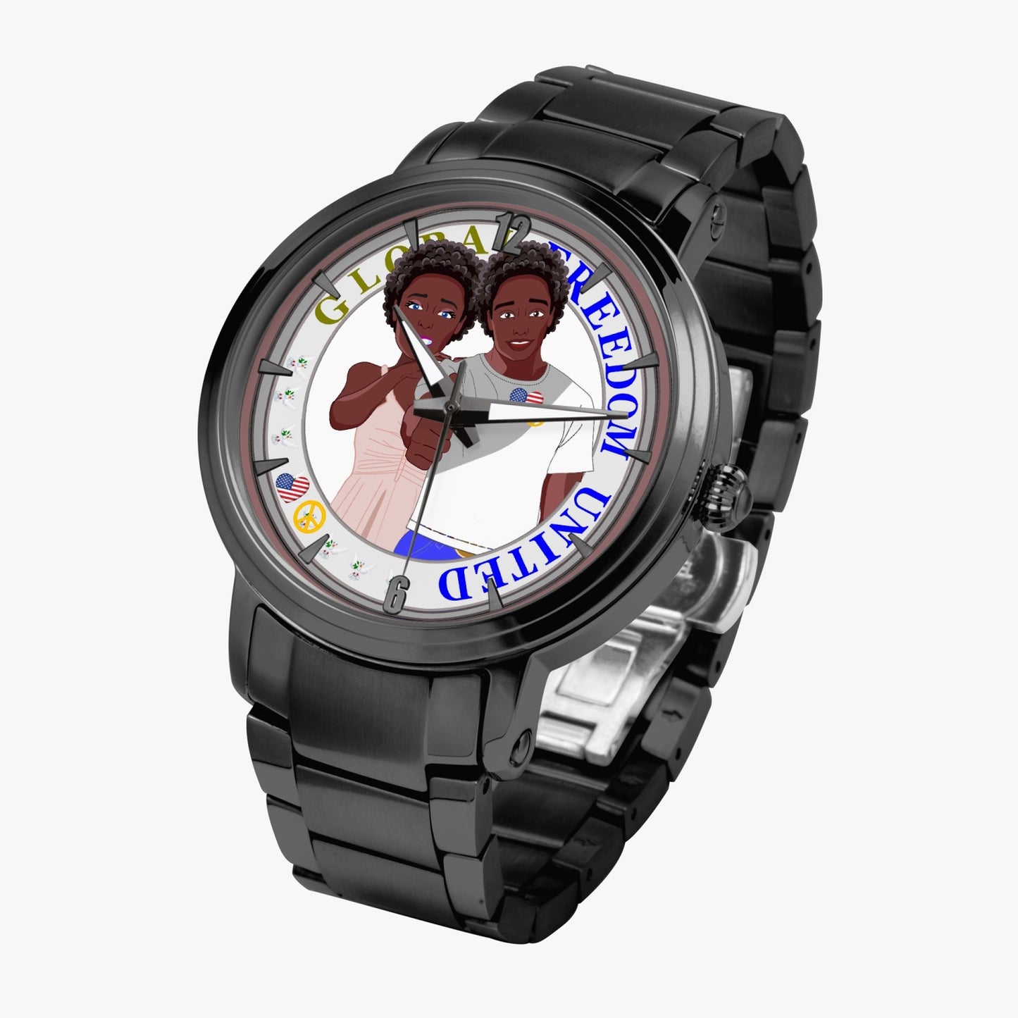 GLOBAL FREEDOM UNITED© Afro American - New Steel Strap Automatic Watch (With Indicators)