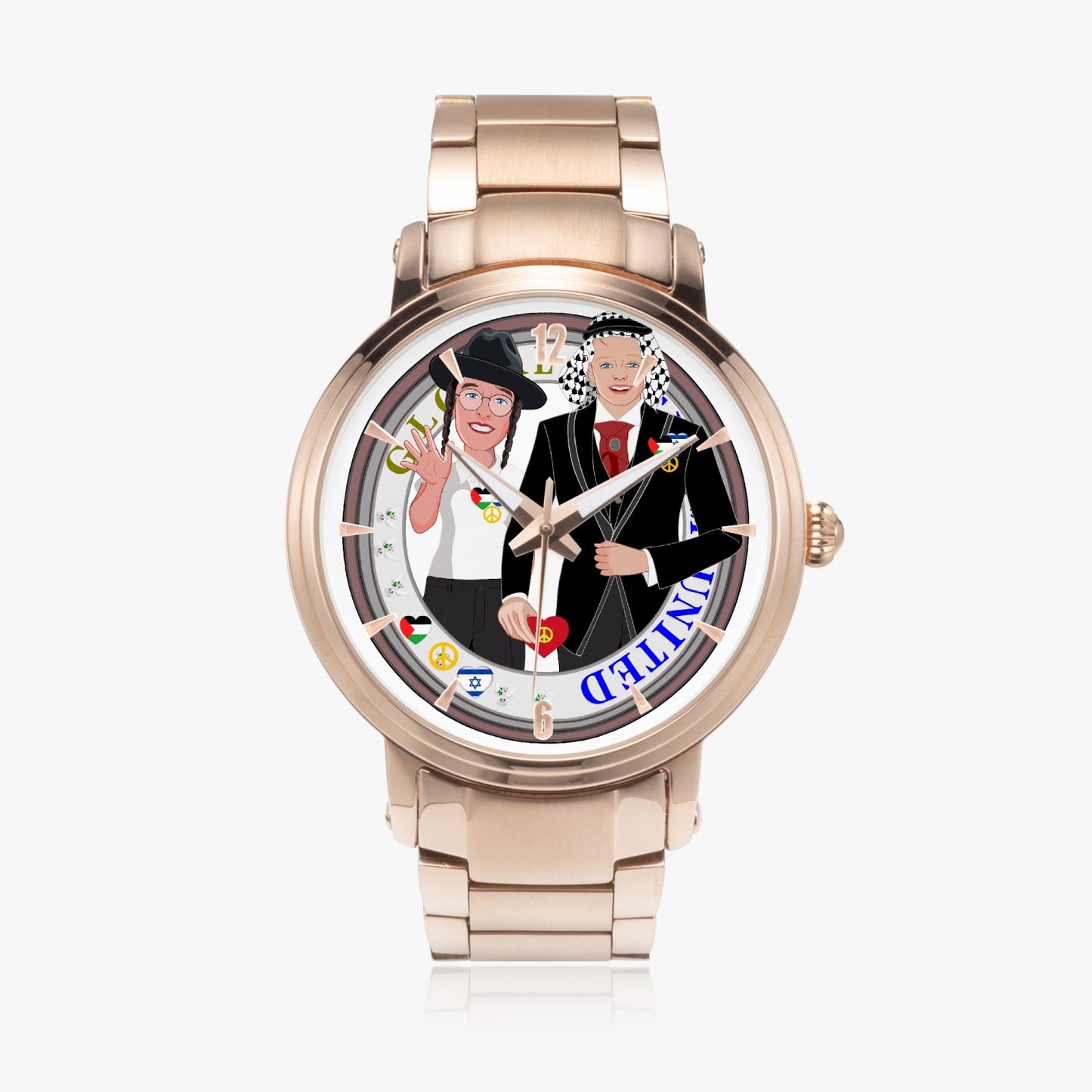 GLOBAL FREEDOM UNITED© New Steel Strap Automatic Watch (With Indicators) Men Israel & Palestina