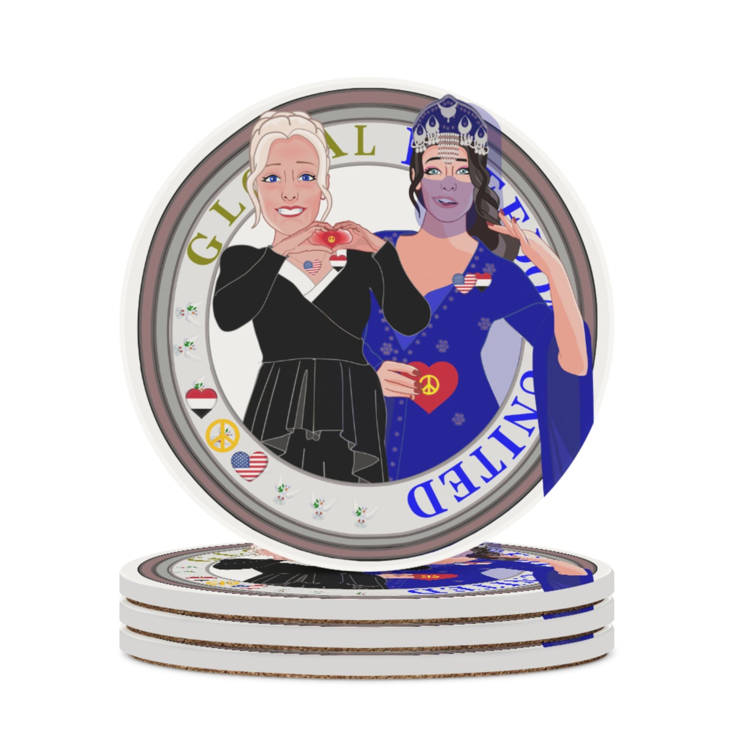 Ceramic Car Coaster GLOBAL FREEDOM UNITED© Women Yemen & USA