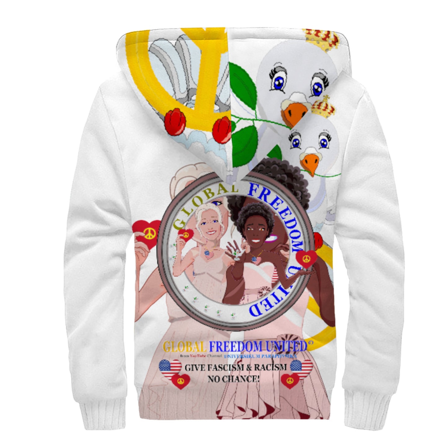 Plush Hoodie GLOBAL FREEDOM UNITED© Women Anti Racism & Fascism USA Big