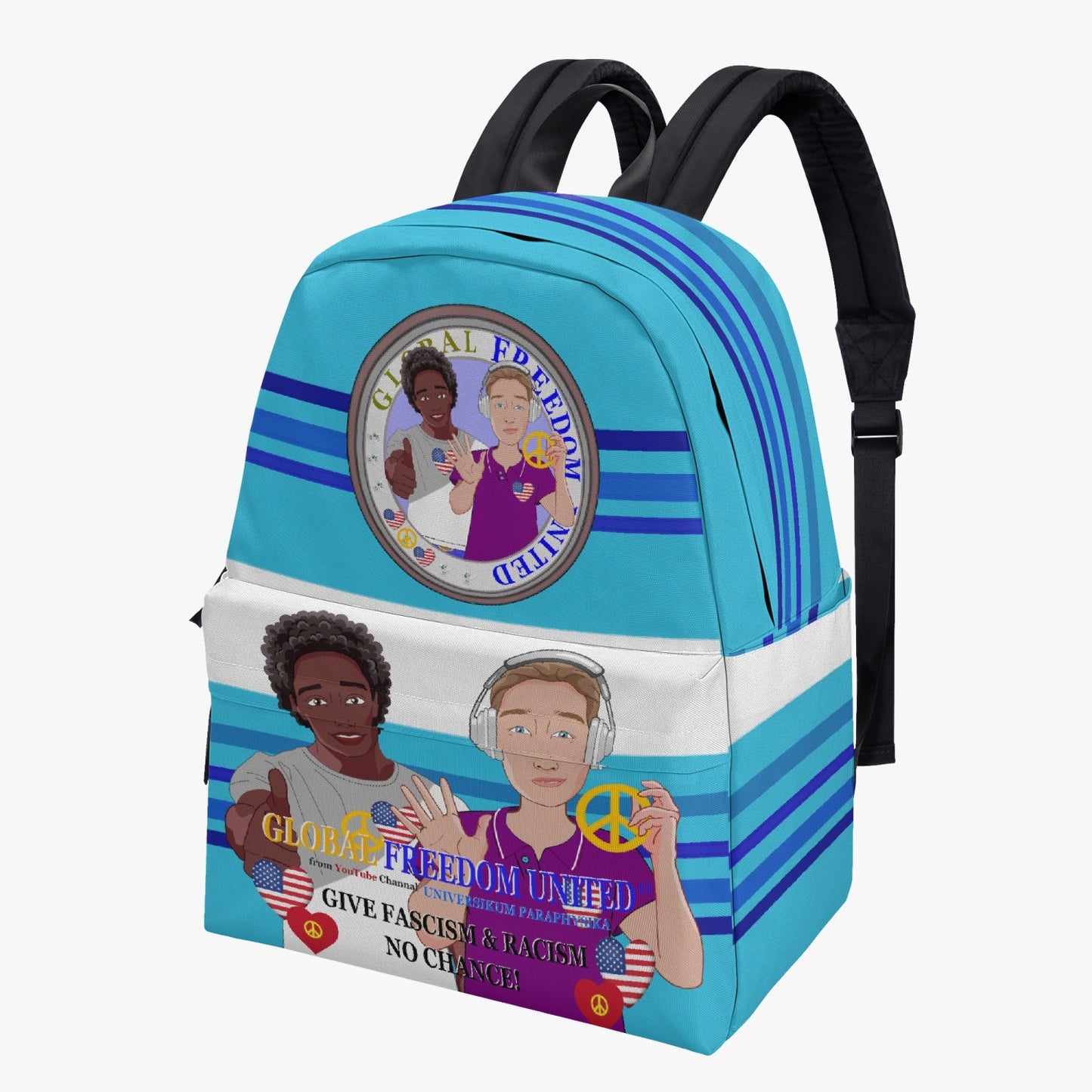 GLOBAL FREEDOM UNITED MEN ANTI FASCISM & RACISM OLD PEACE BLUE All-over-print Canvas Backpack