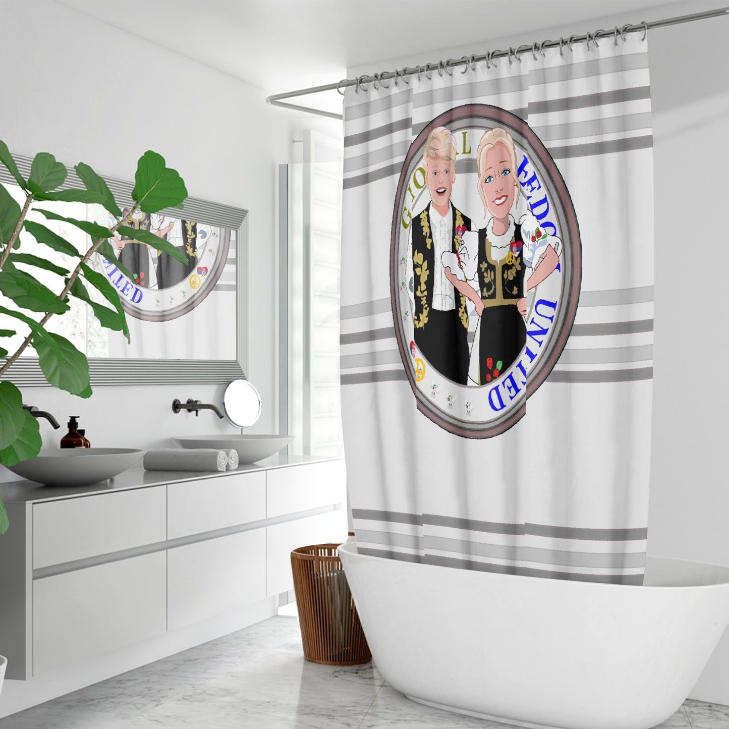 Quick-drying Shower Curtain GLOBAL FREEDOM UNITED COUPLE EDITION SERBIA GREY