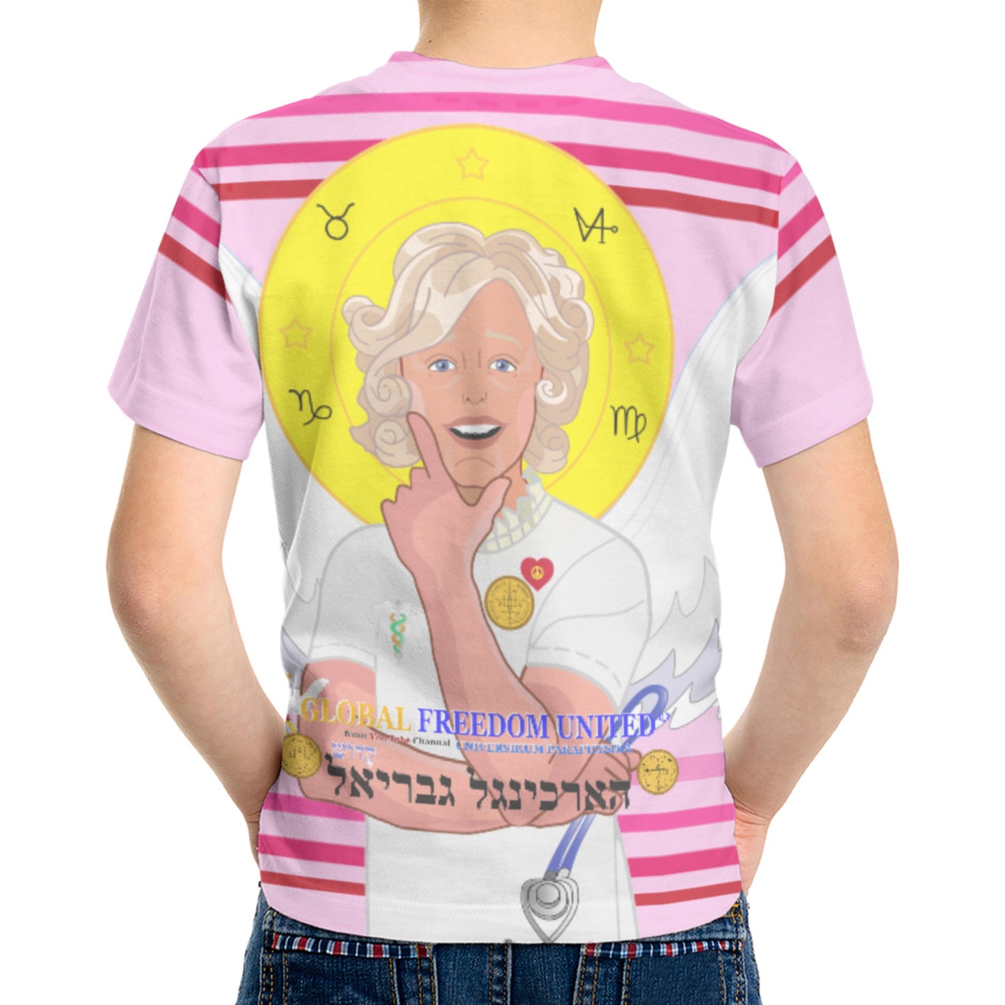 Kid´s T-shirt 2 GLOBAL FREEDOM UNITED© Archangel Gabriel Hebrew Pink1