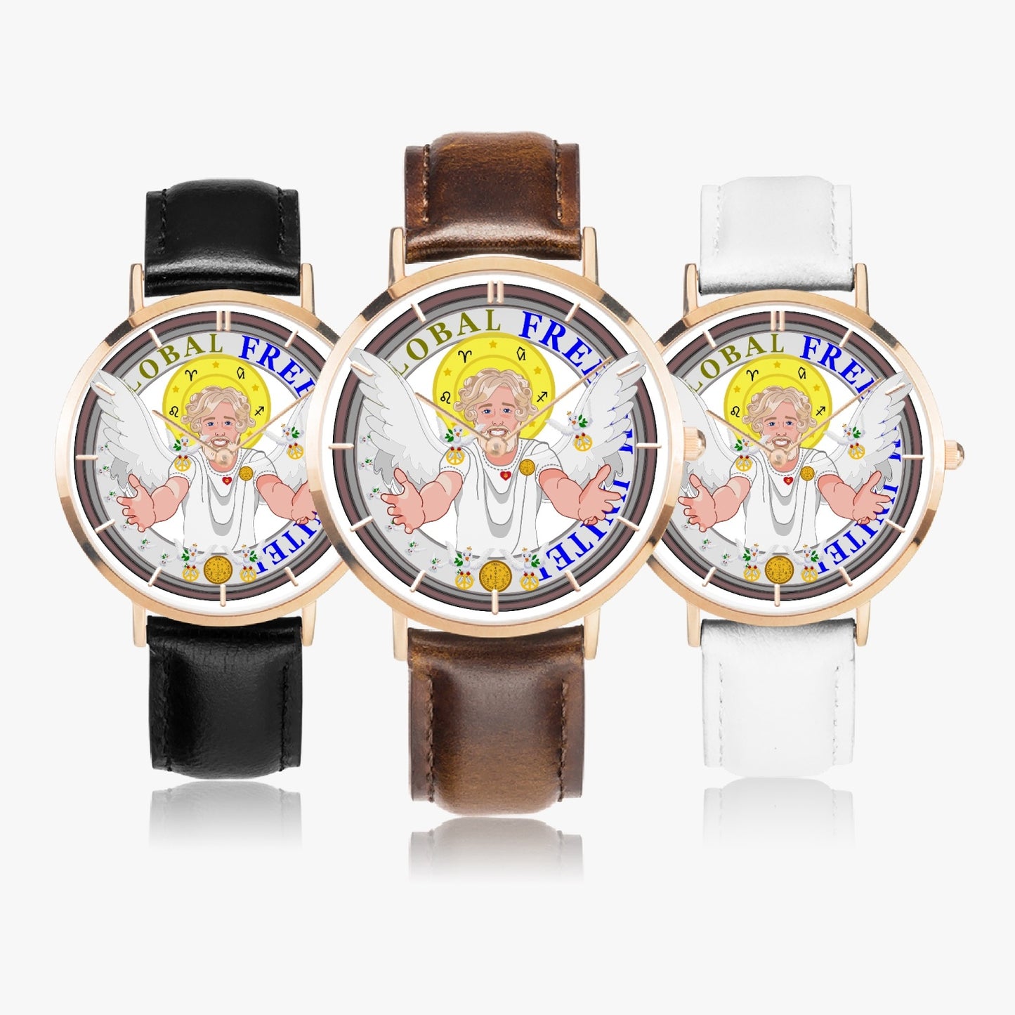 GLOBAL FREEDOM UNITED© ARCHANGEL URIEL - Hot Selling Ultra-Thin Leather Strap Quartz Watch (Rose Gold With Indicators)