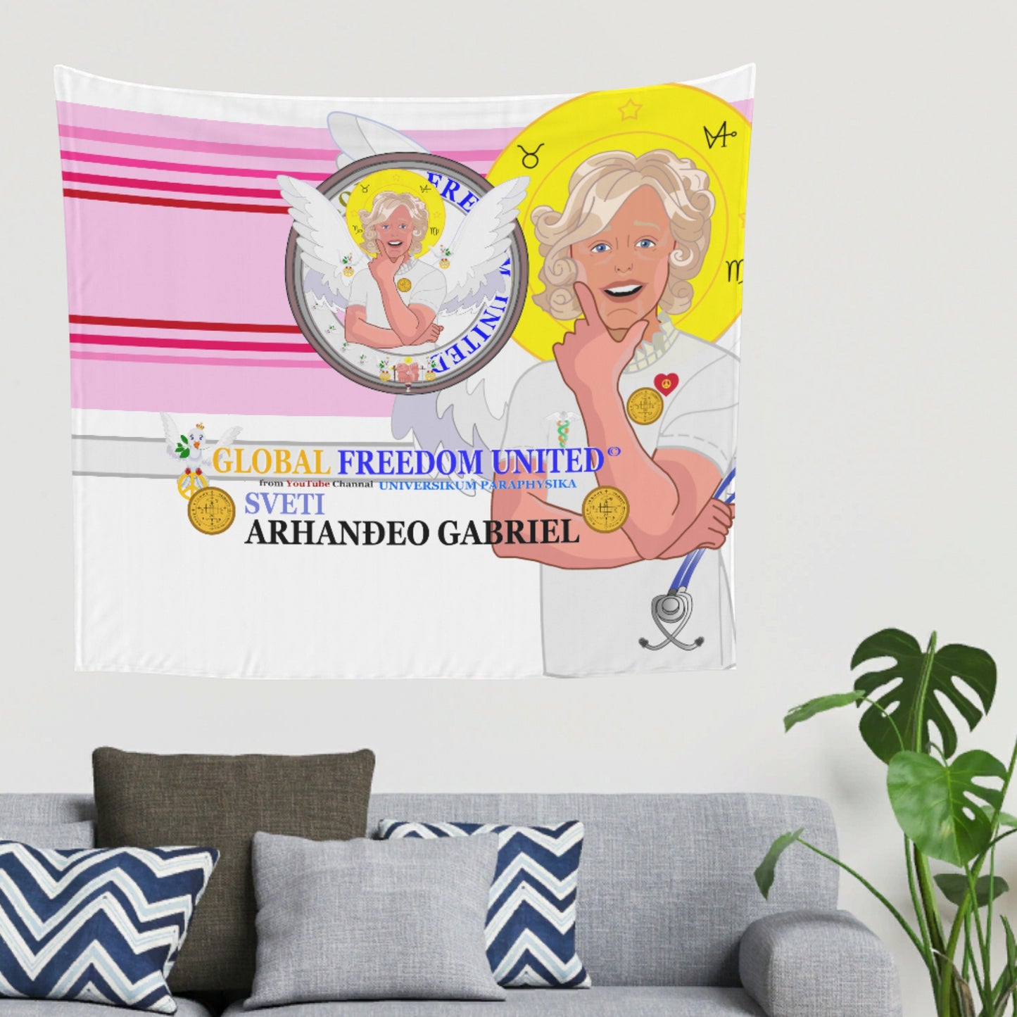 Tapestry GLOBAL FREEDOM UNITED© Archangel Gabriel Croatia  Pink
