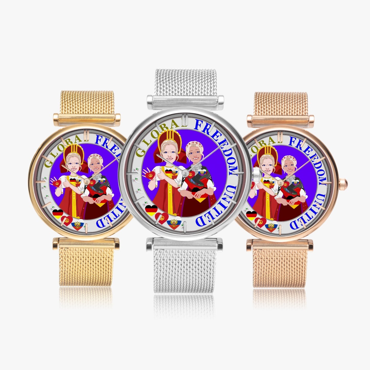 GLOBAL FREEDOM UNITED© New Stylish Ultra-Thin Quartz Watch (With Indicators) Women Russia & Germany