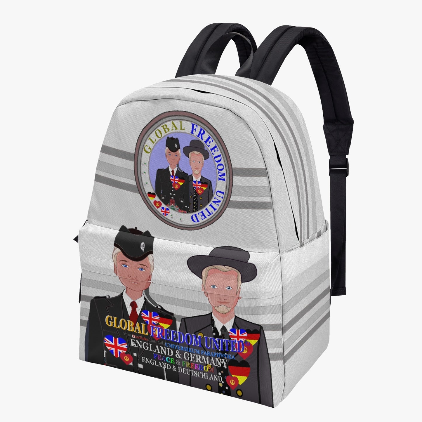 GLOBAL FREEDOM UNITED MEN ENGLAND & GERMANY OLD PEACE GREY All-over-print Canvas Backpack