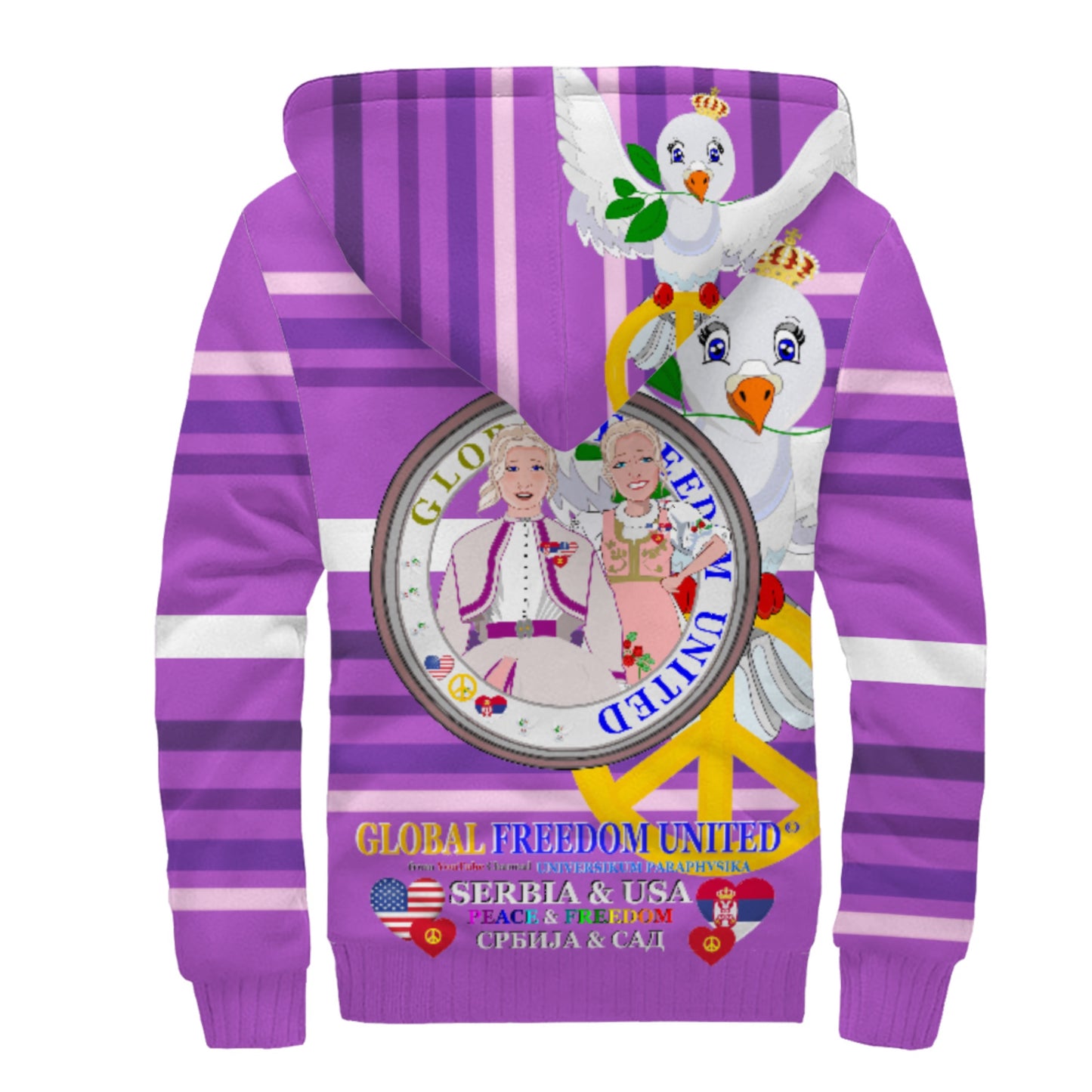 Plush Hoodie GLOBAL FREEDOM UNITED© Women Serbia & USA Lilac
