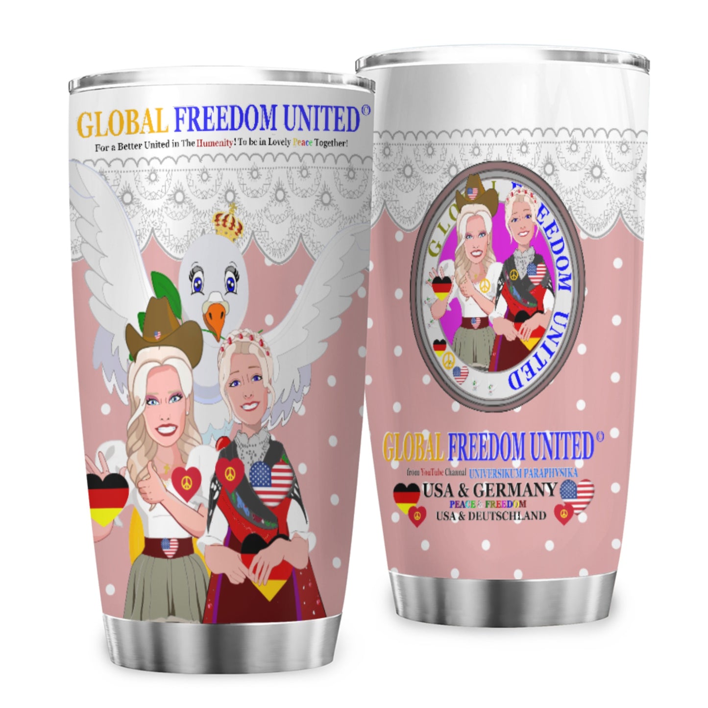 Tumbler GLOBAL FREEDOM UNITED© Women Germany & USA Pink1