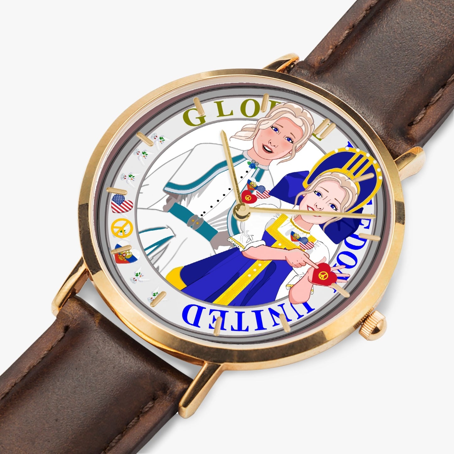 GLOBAL FREEDOM UNITED© Hot Selling Ultra-Thin Leather Strap Quartz Watch (Rose Gold With Indicators) Women USA & Russia