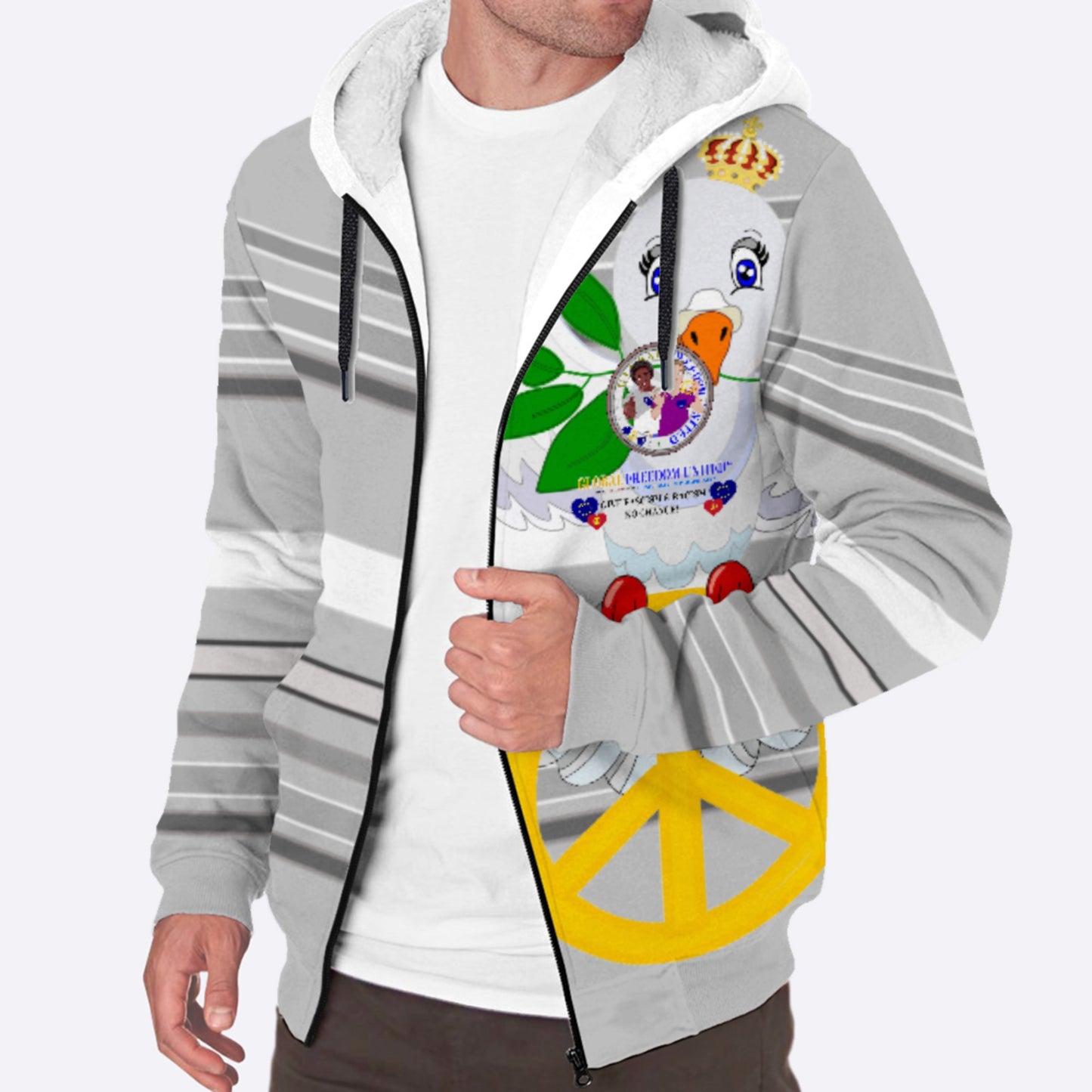 Plush Hoodie GLOBAL FREEDOM UNITED© Men Anti Racism & Fascism Grey