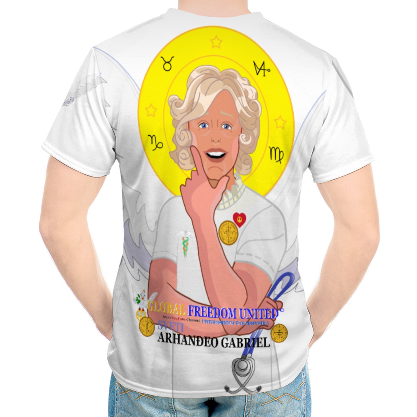 Men´s T-shirt GLOBAL FREEDOM UNITED© Archangel Gabriel Wight Dove Of Peace Croatia