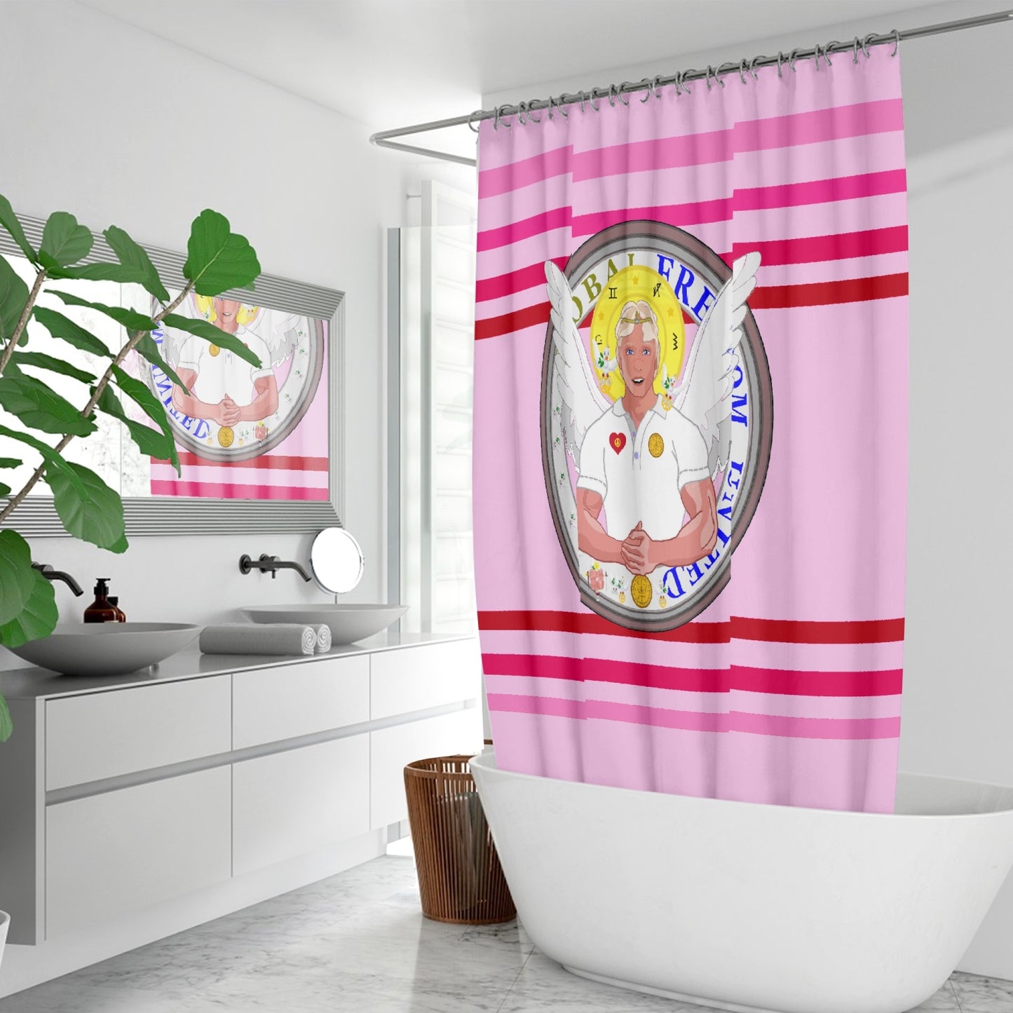 Quick-drying Shower Curtain GLOBAL FREEDOM UNITED© Archangel Michael Version 2 Pink1