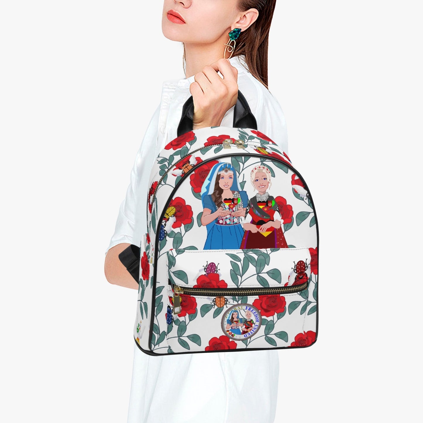 GLOBAL FREEDOM UNITED© Women Afghanistan & Germany Red Roses - All Over Printed PU Backpack