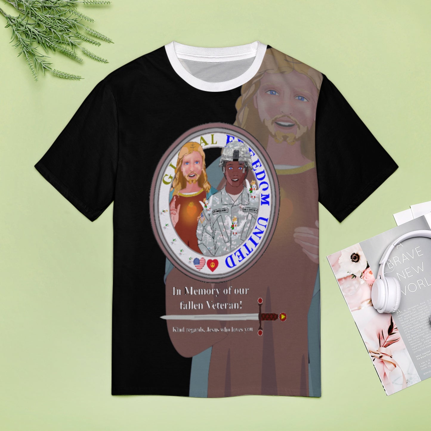Women´s T-Shirt Black GLOBAL FREEDOM UNITED© Jesus Christ For Fallen Veteran Afro American Soldiers V3