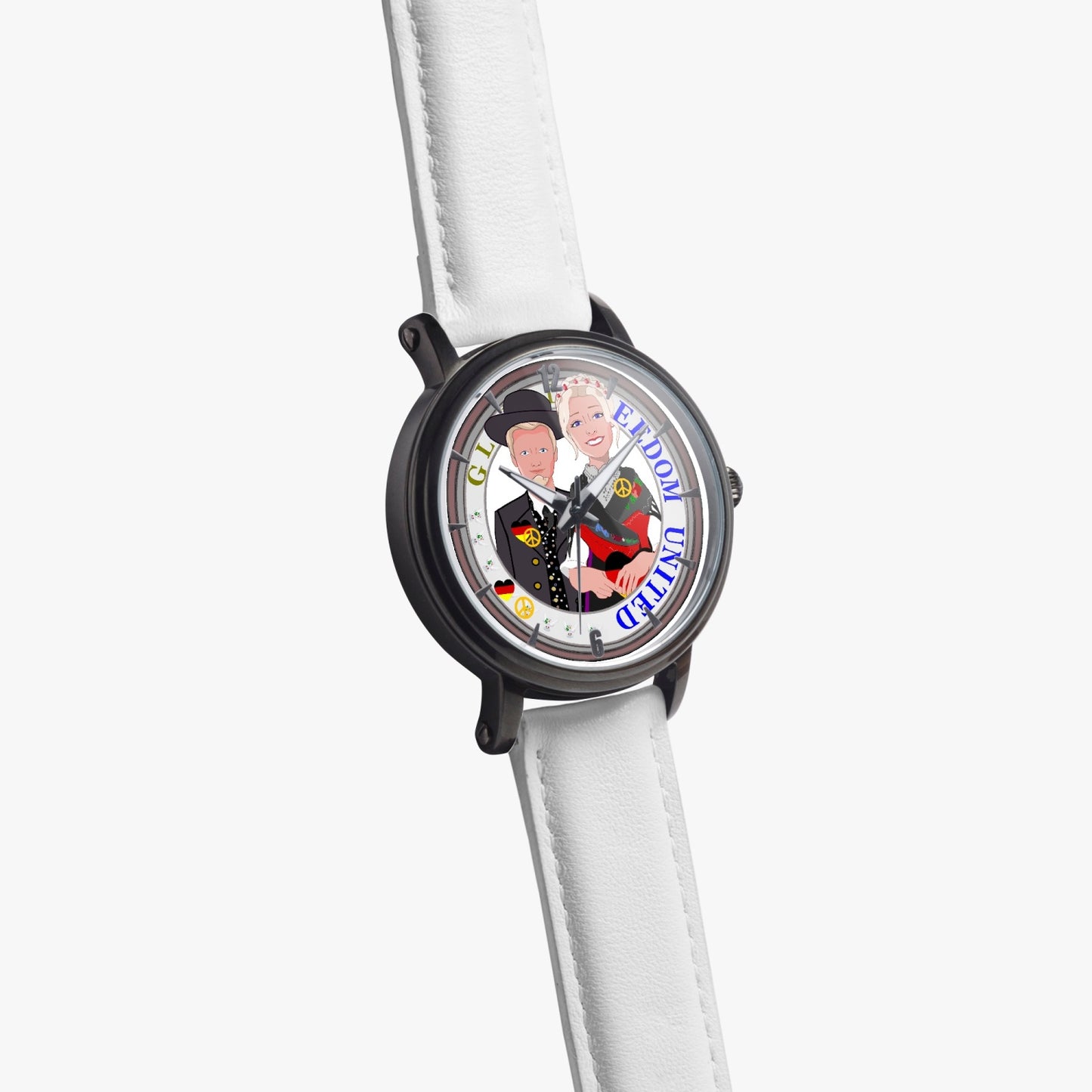 46mm Unisex Automatic Watch(Black) GLOBAL FREEDOM UNITED© COUPLE EDITION GERMANY V1