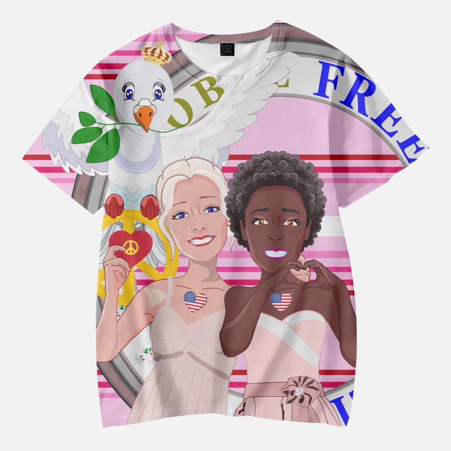 Kids' Short T-Shirts GLOBAL FREEDOM UNITED ANTI FASHISM & RACISM GIRL PINK 2