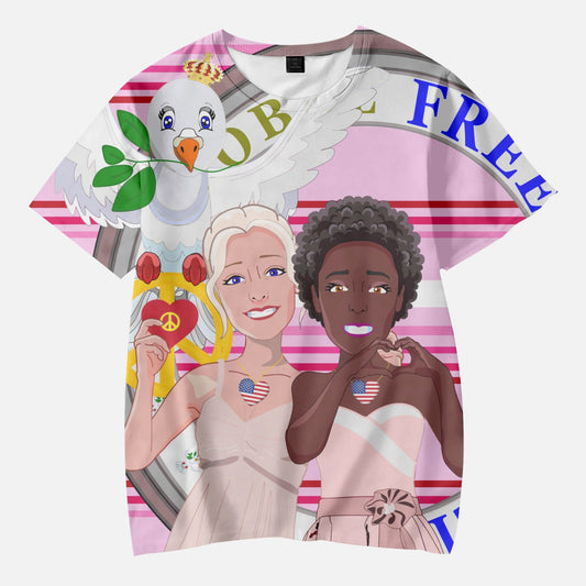 Kids' Short T-Shirts GLOBAL FREEDOM UNITED ANTI FASHISM & RACISM GIRL PINK 2