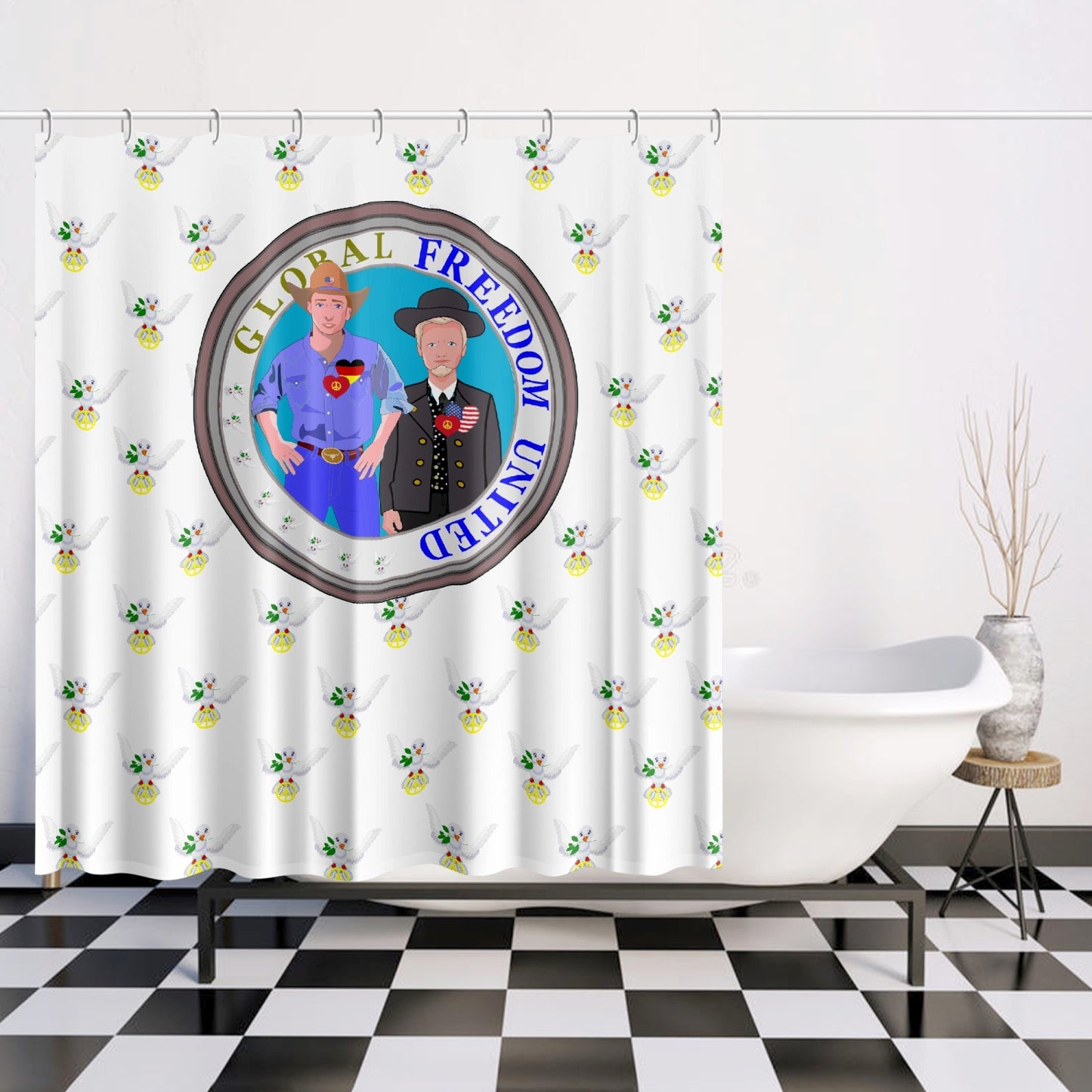 GLOBAL FREEDOM UNITED MEN USA & GERMANY OLD PEACE WIGHT Quick-drying Shower Curtain