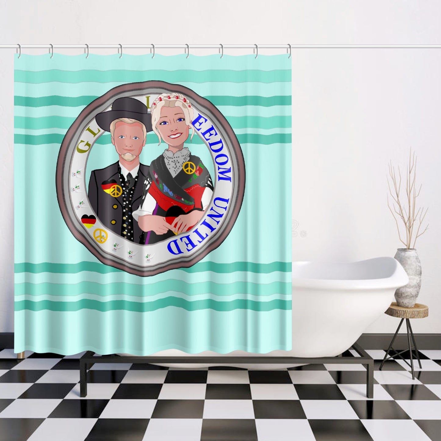 GLOBAL FREEDOM UNITED© Couple Germany V1 Light Green - Quick-drying Shower Curtain