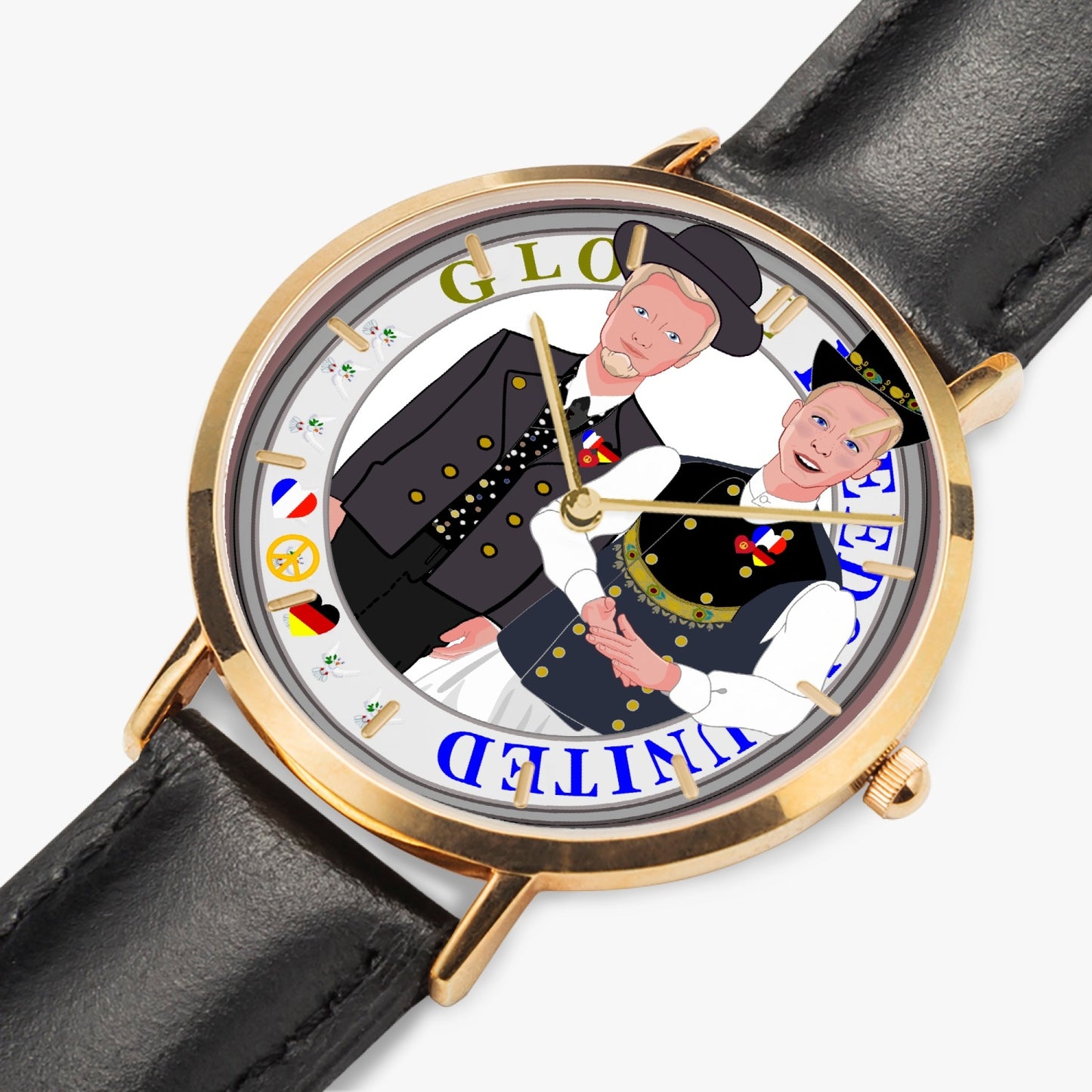 GLOBAL FREEDOM UNITED© Hot Selling Ultra-Thin Leather Strap Quartz Watch (Rose Gold With Indicators) Men French & Germany