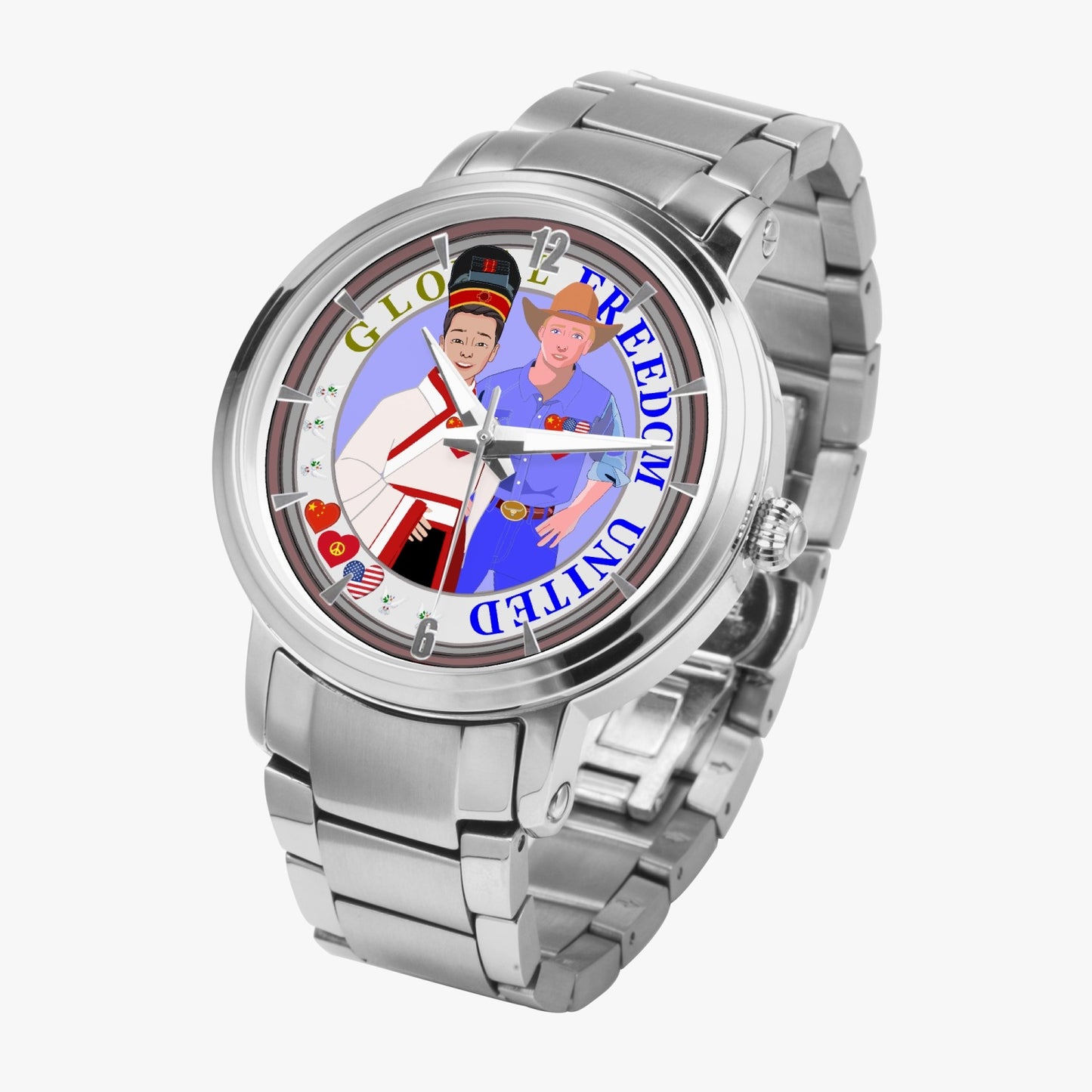 GLOBAL FREEDOM UNITED© New Steel Strap Automatic Watch (With Indicators) Men China & USA