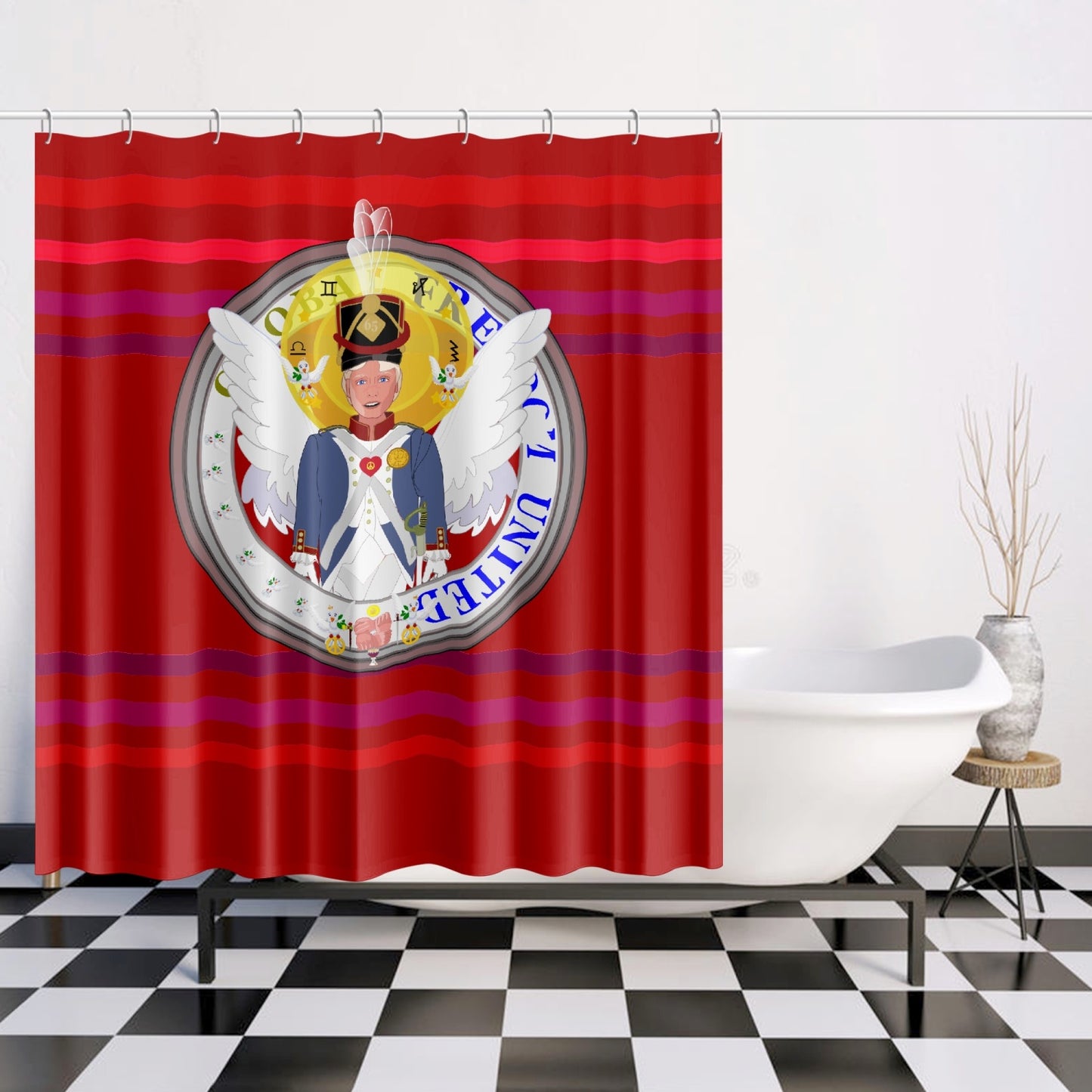 Quick-drying Shower Curtain GLOBAL FREEDOM UNITED© Archangel Michael Version 3 Red