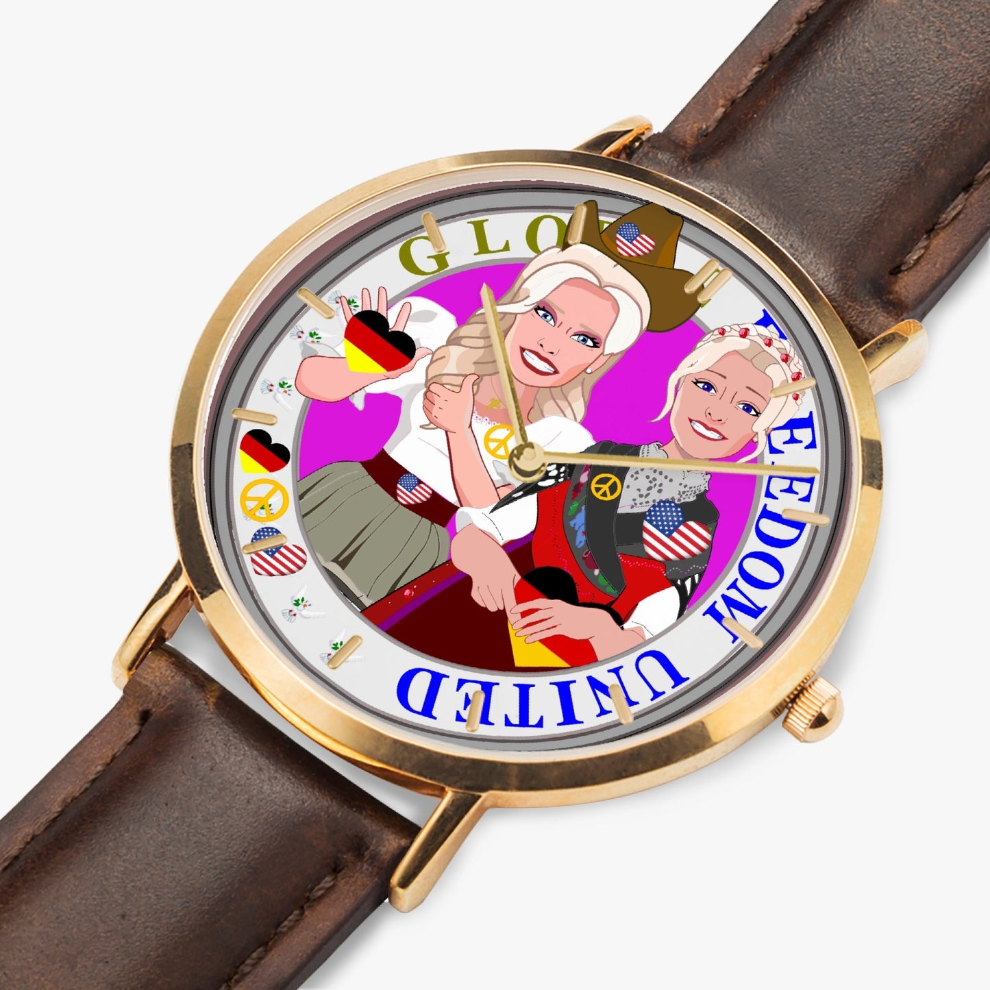 GLOBAL FREEDOM UNITED© Hot Selling Ultra-Thin Leather Strap Quartz Watch (Rose Gold With Indicators) Women USA & Germany