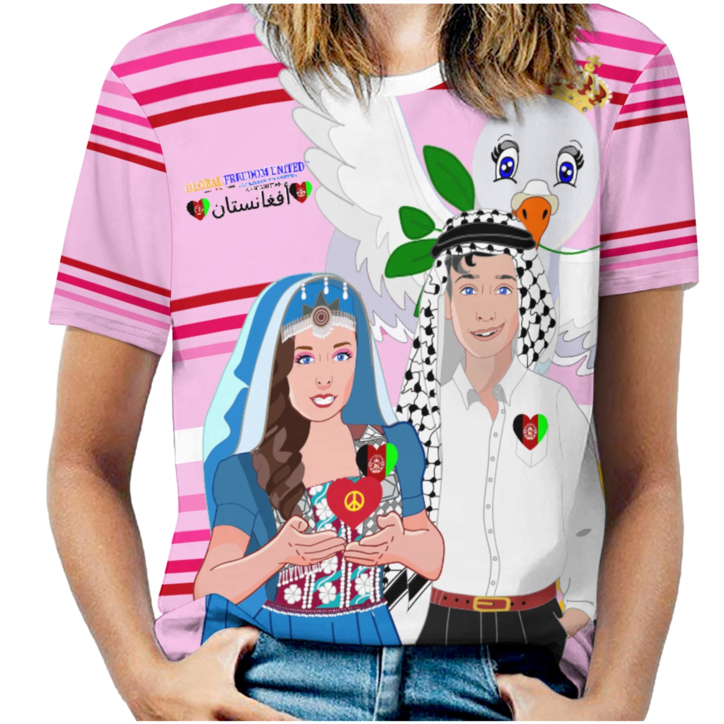 Women´s T-shirt 2 GLOBAL FREEDOM UNITED© Couple Afghanistan Pink 1